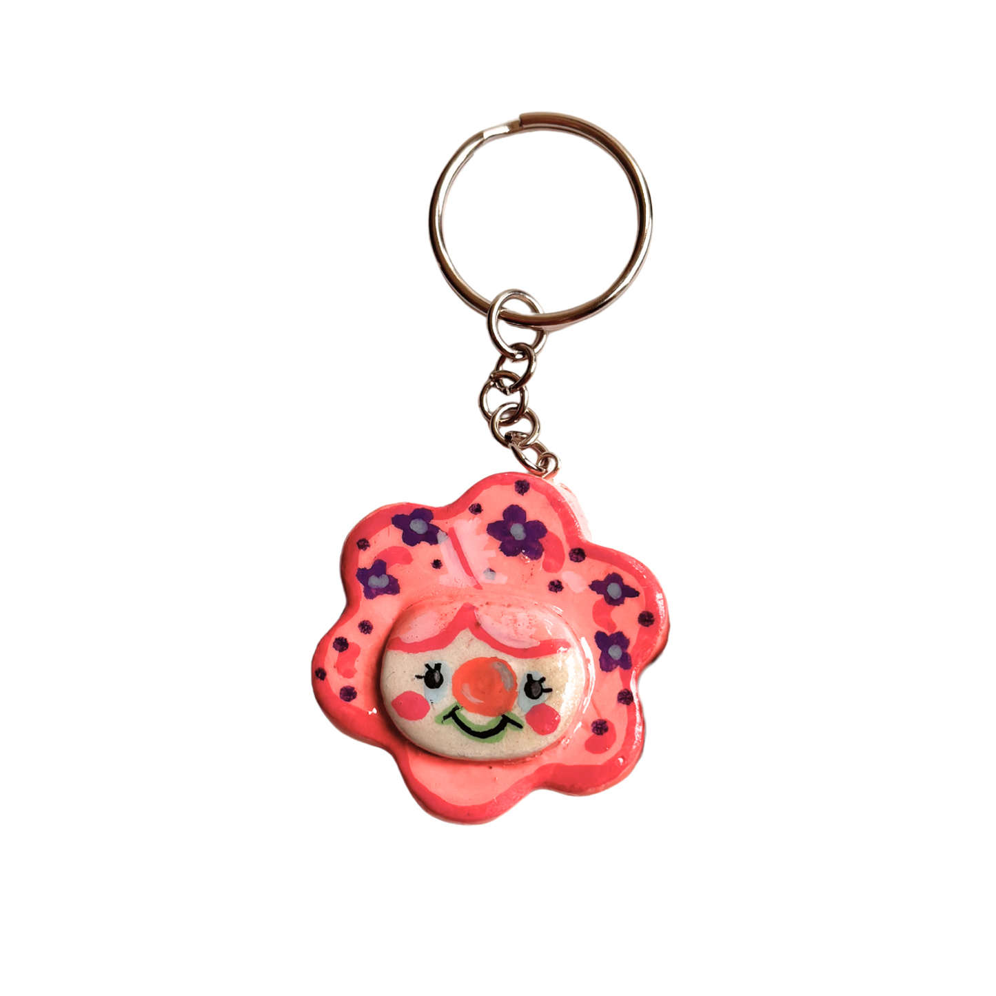 Pink Whimsical Clown Keychain